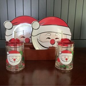 Santa Plates & Mugs w/Lid and Straw Set of 2